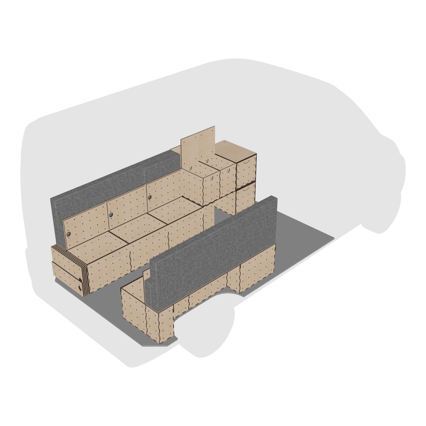 viel Stauraum im modularen Kiubiq Wohnmobilausbau