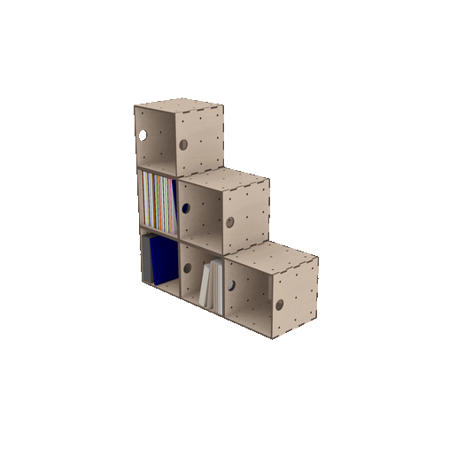 Würfelregal aus Schallplattenboxen animiert