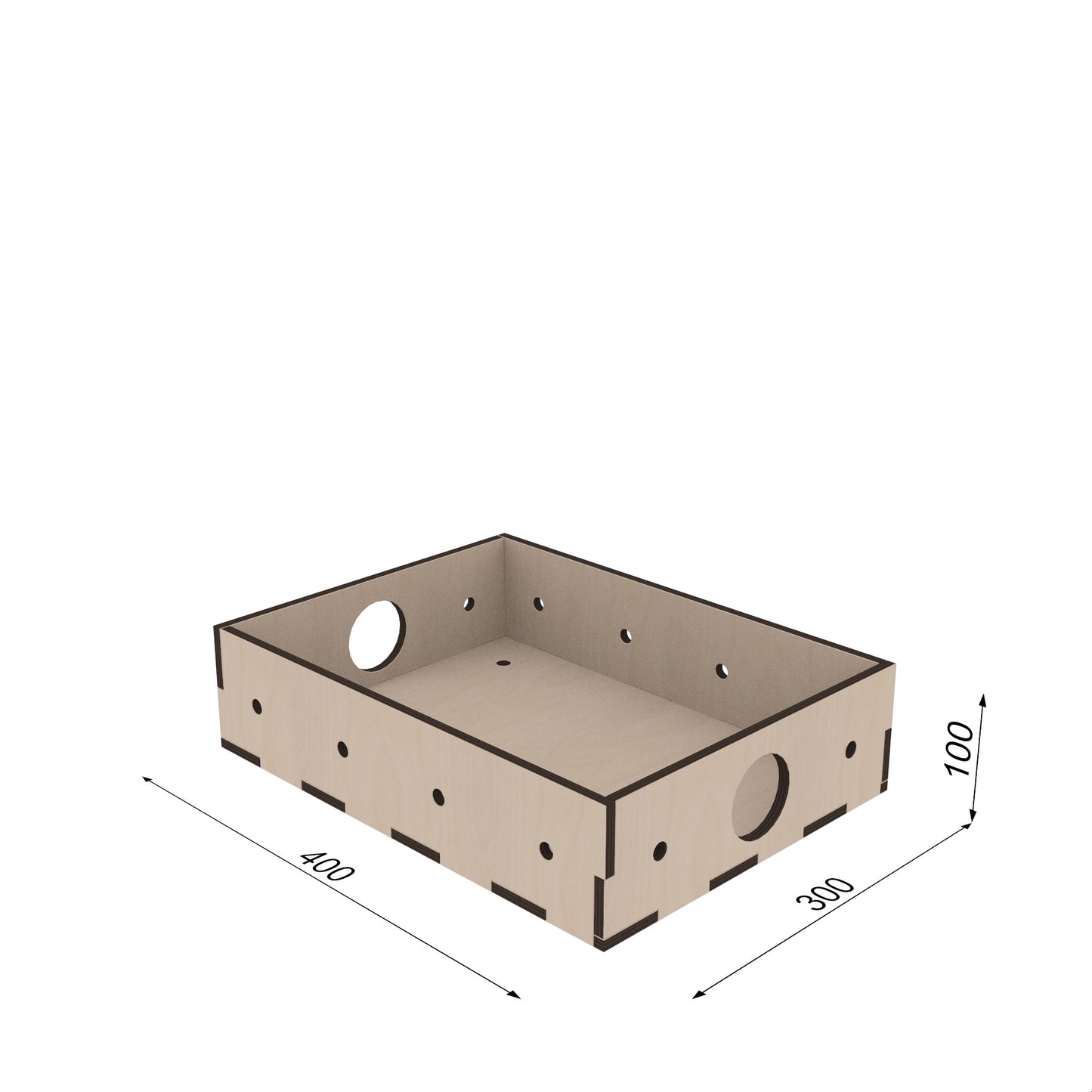 Maßzeichnung: Kiubiq Eurobox M 40x30x10 cm – Holzkiste im Euroformat, stapelbar