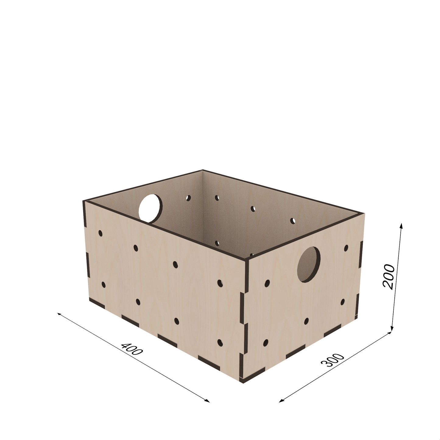 Maßzeichnung: Kiubiq Eurobox M 40x30x20 cm – robuste Holzkiste im Euroformat