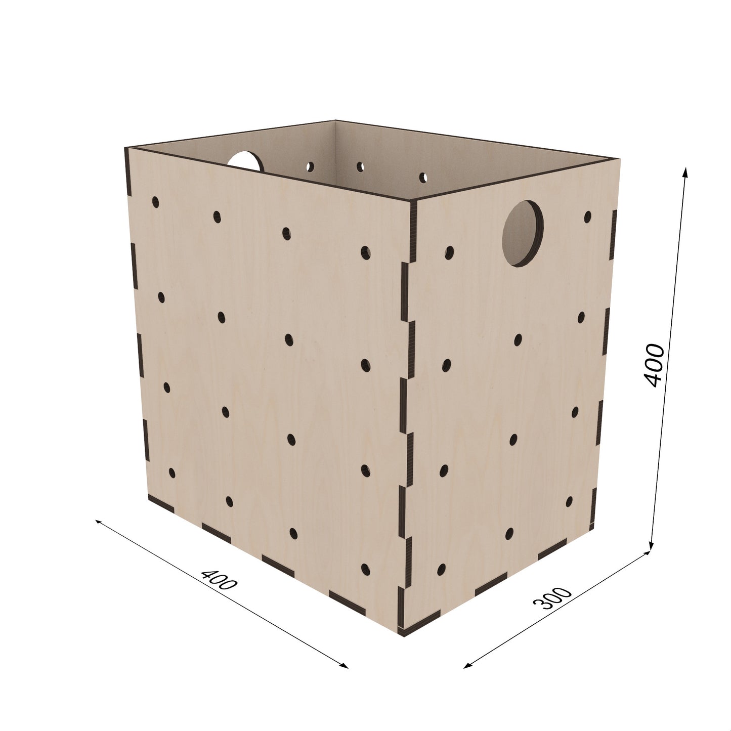 Maßzeichnung: Kiubiq Eurobox M 40x30x40 cm – große Holzkiste im Euroformat für Ordnung und Transport