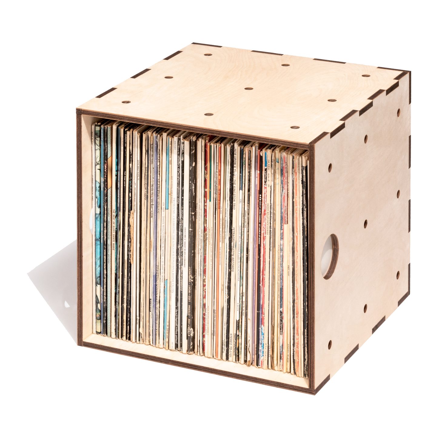 Würfelregal für Schallplatten aus Vollholz