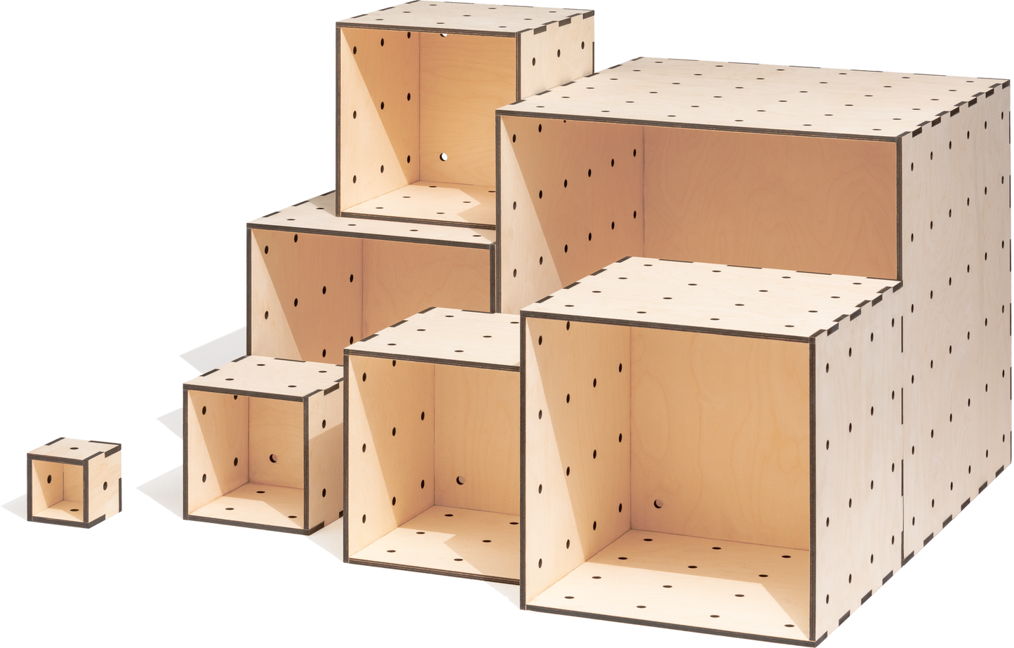 Modulares Stapelregal aus Holzwürfeln