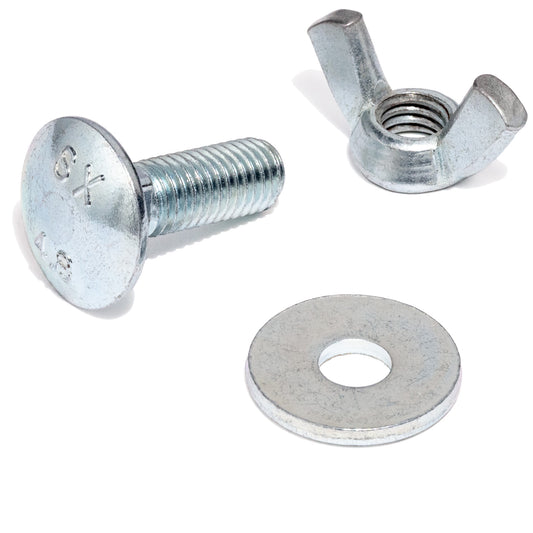 Carriage bolt with nut and washer
