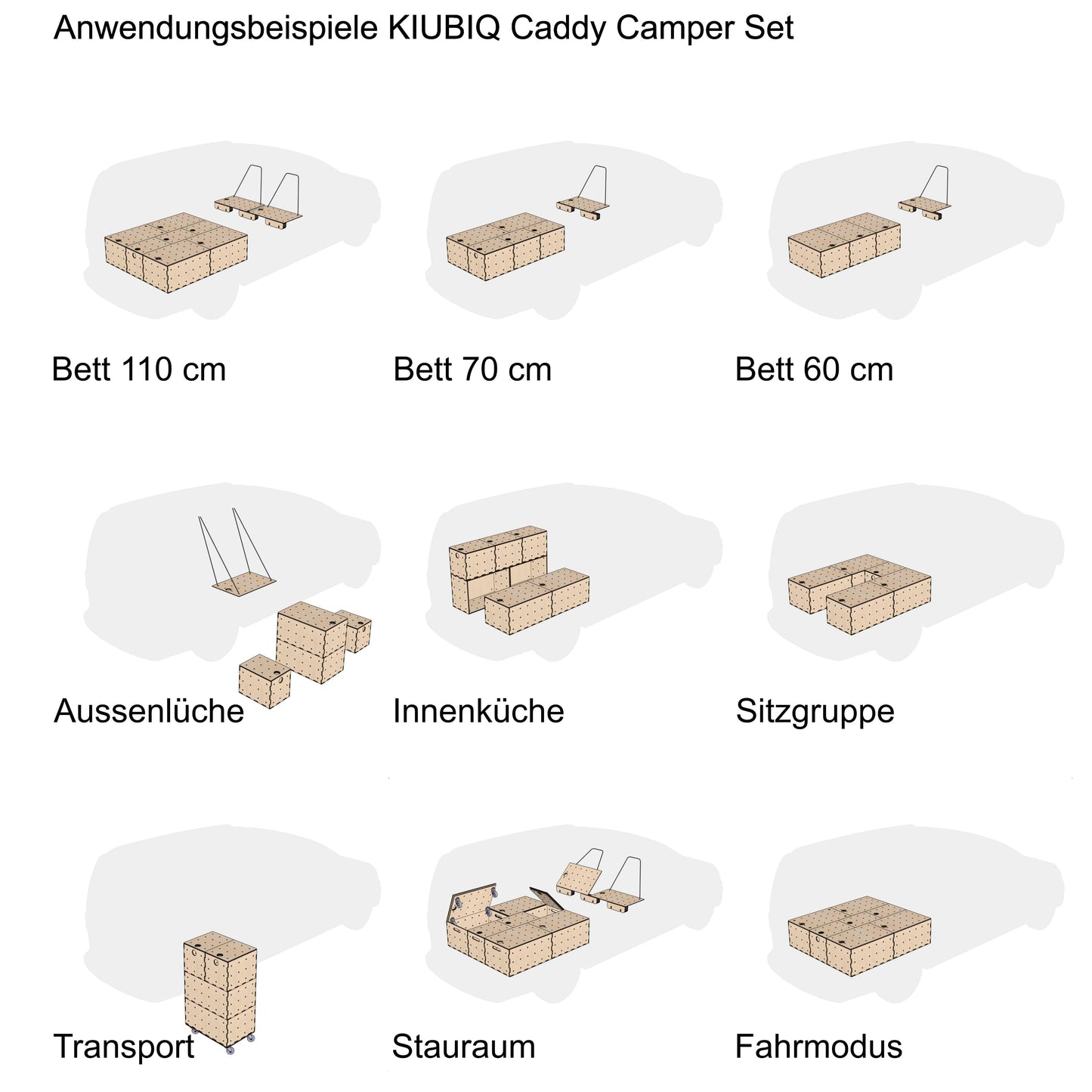 Campingboxen für VW Caddy Maxi - Modulares Camper Set | KIUBIQ