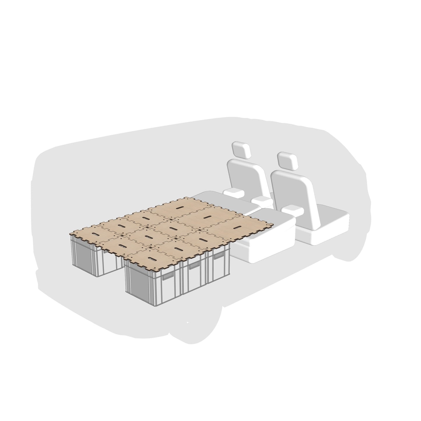 KIA PV5 Camping Set aus Euroboxen und Holzdeckeln mit Puzzlerand