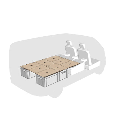 KIA PV5 Passenger Camper aus Holzdeckeln mit Puzzlerand und Euroboxen