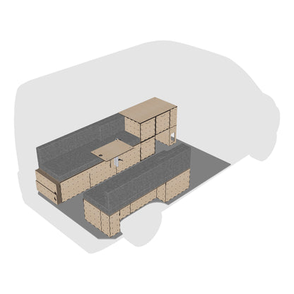 KIUBIQ Ausbau Peugeot Boxer L2H2 – mobiler Büro-Modus mit Tisch und Sitzmodulen