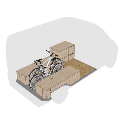 Kiubiq Camper im Transportmodus – mit Raum für zwei Fahrräder und Europalette Ducato