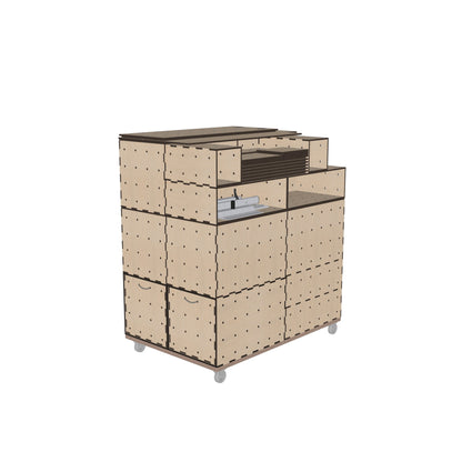 Alle Module das Ducato Camping Kits passen auf eine Europalette oder das mitgelieferte Rollbrett