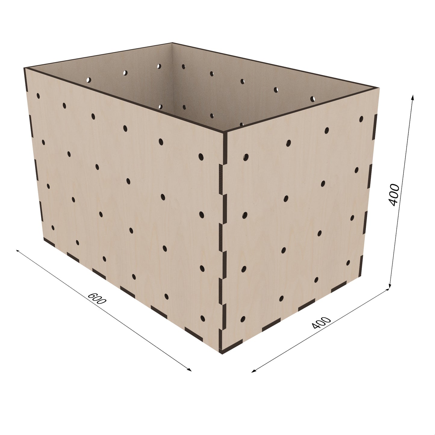 Maßzeichnung: Kiubiq Eurobox L 60x40x40 cm – große, stapelbare Holzkiste für modulare Möbel