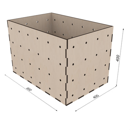 Maßzeichnung: Kiubiq Eurobox L 60x40x40 cm – große, stapelbare Holzkiste für modulare Möbel