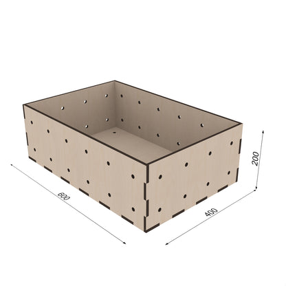 Maßzeichnung: Kiubiq Eurobox L 60x40x20 cm – vielseitige Holzbox für Wohnmobile und Regalsysteme