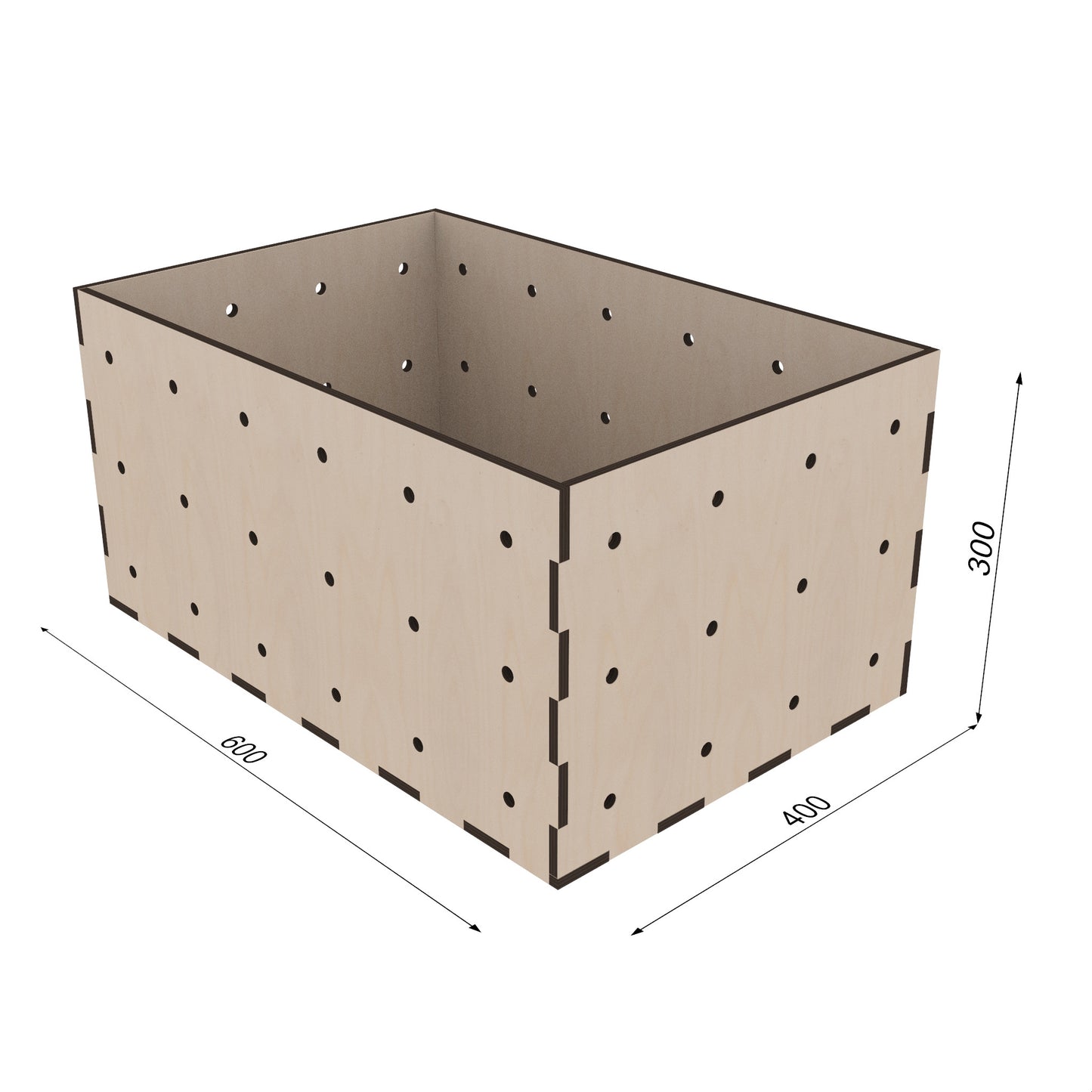 Maßzeichnung: Kiubiq Eurobox L 60x40x30 cm – geräumige Holzkiste im Euroformat für Camper und Werkstatt