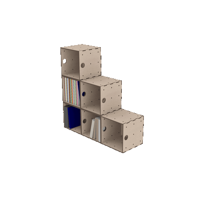 Würfelregal aus Schallplattenboxen animiert