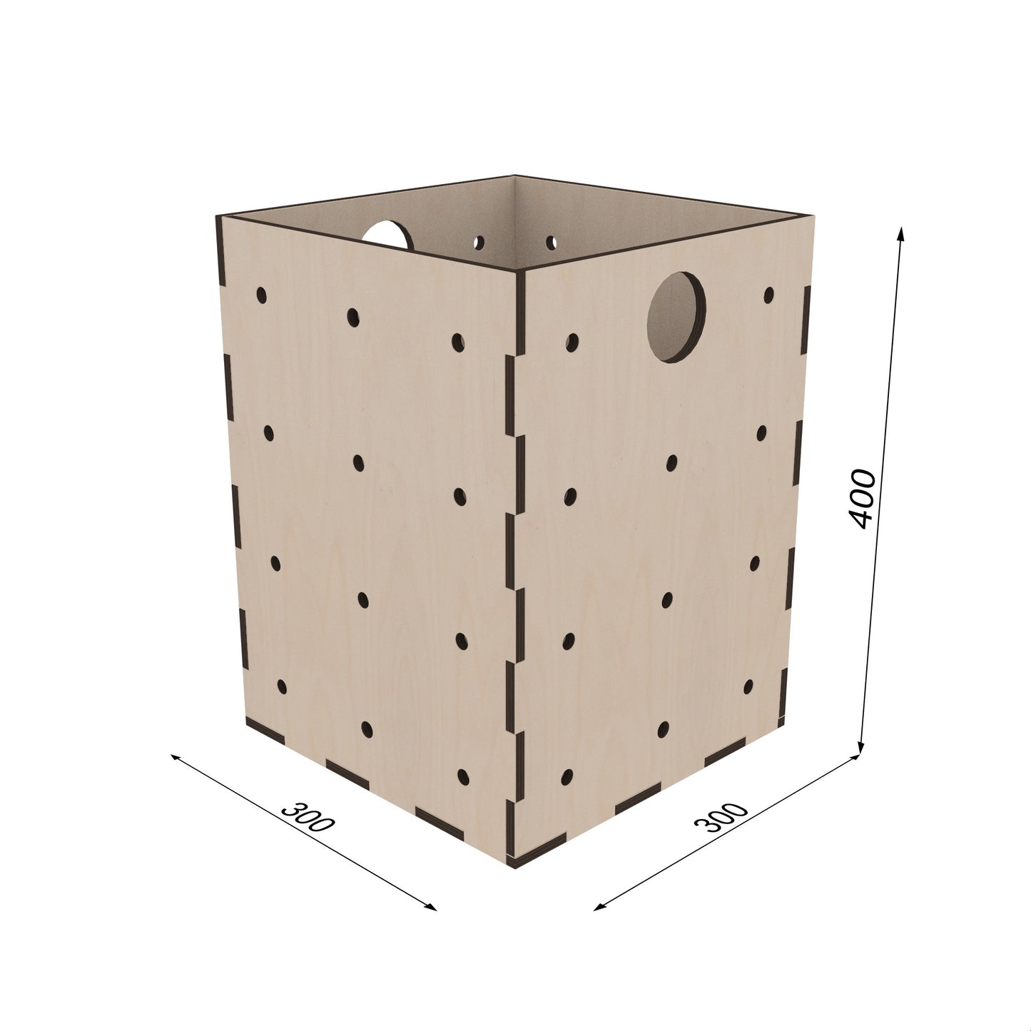 KIUBIQ Würfelbox M 300x300x400 mm – stehende Position, bemasst, hohe Holzbox für flexible Aufbewahrung