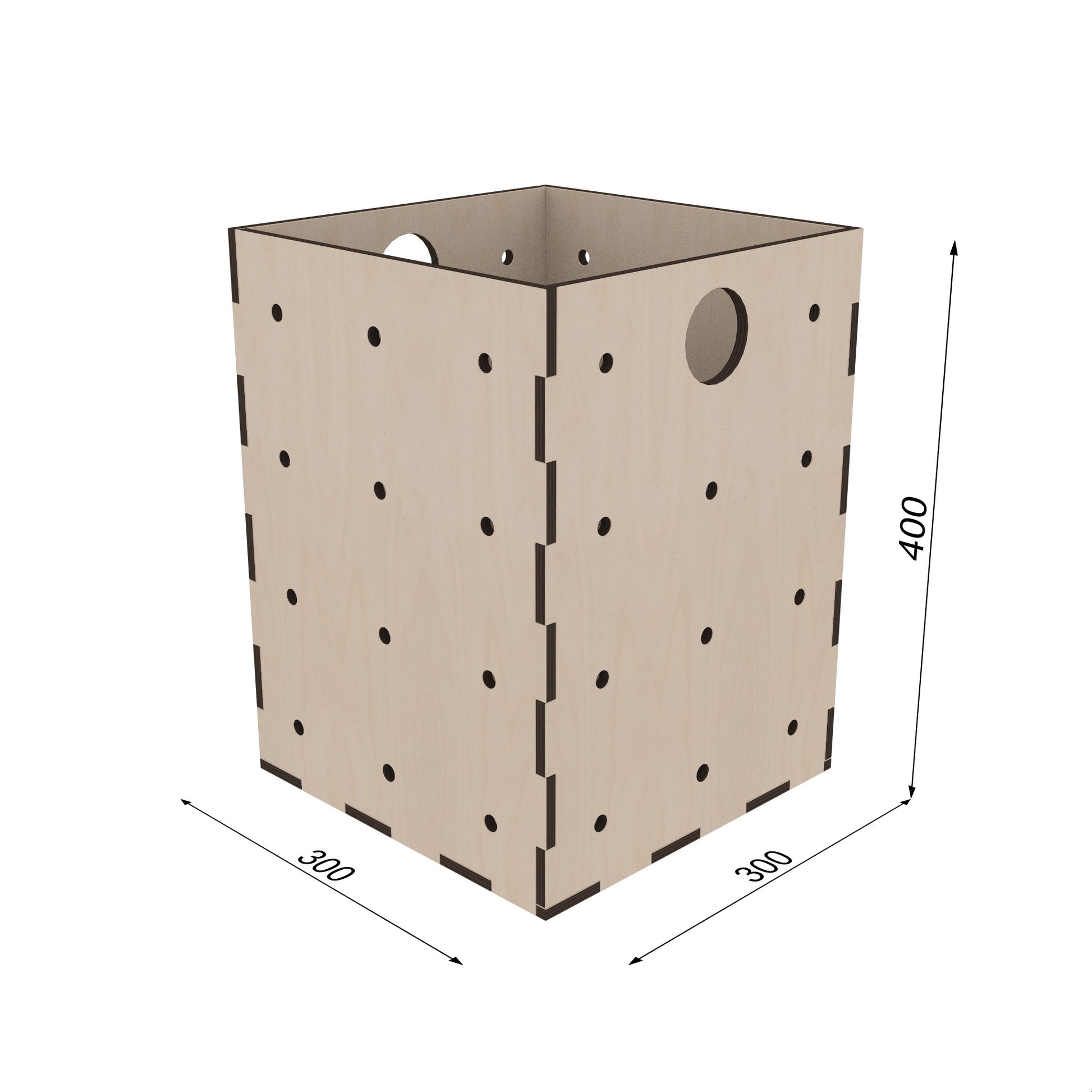KIUBIQ Würfelbox M 300x300x400 mm – stehende Position, bemasst, hohe Holzbox für flexible Aufbewahrung
