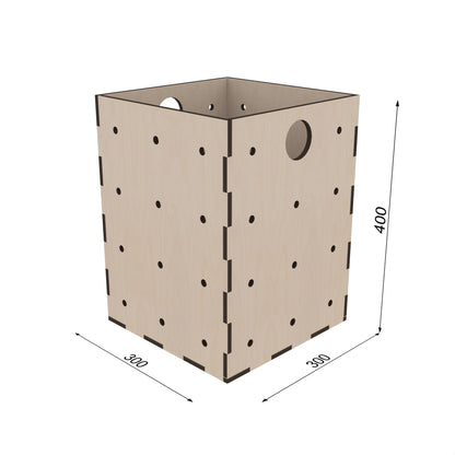 KIUBIQ Würfelbox M 300x300x400 mm – stehende Position, bemasst, hohe Holzbox für flexible Aufbewahrung