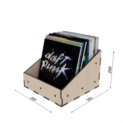 Halbhohe Holzkiste 350x350 mm mit Maßangaben – die Aufbewahrungslösung für Schallplatten oder Bücher