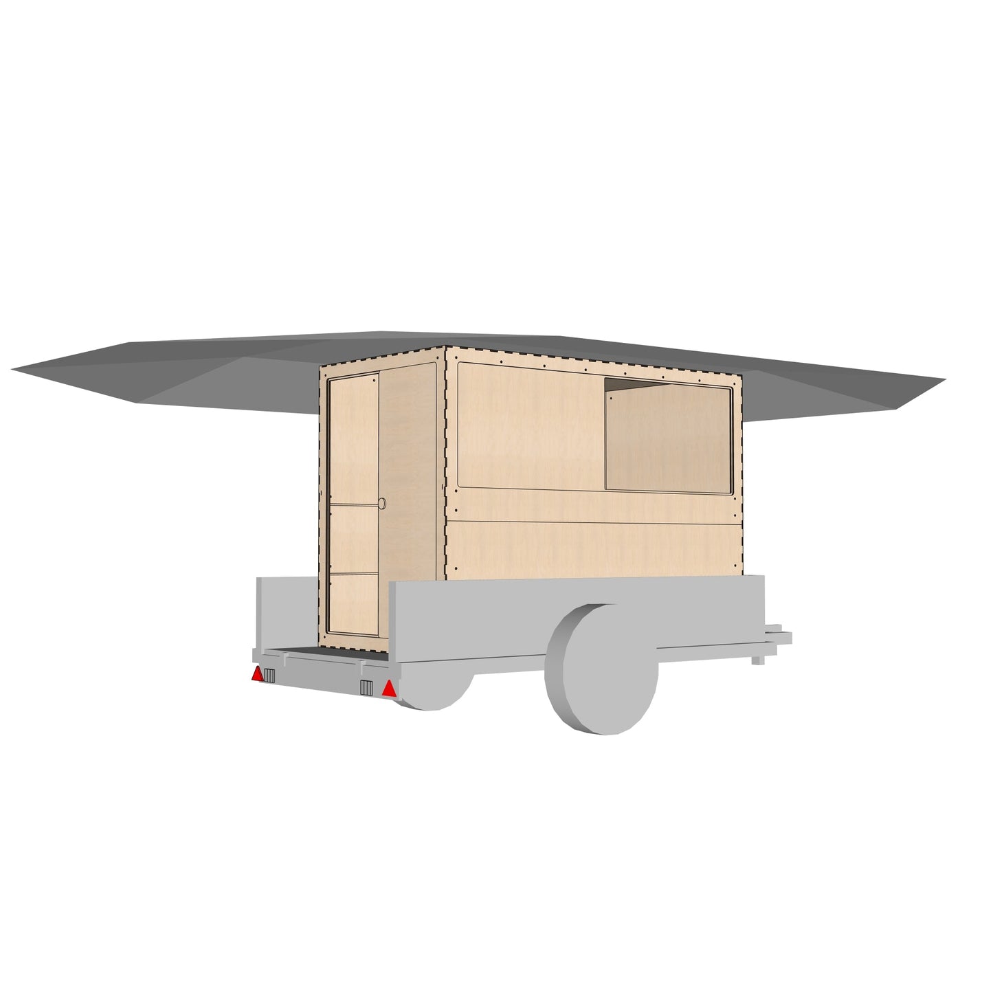 Wohnbubus aus Holz auf kleinem 750 kg Anhaenger