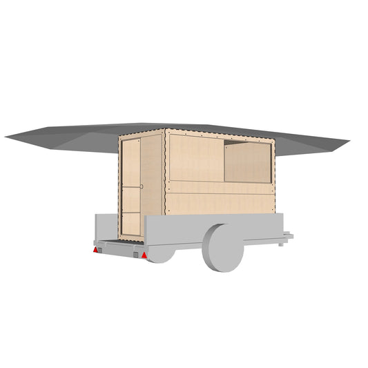 Wohnbubus aus Holz auf kleinem 750 kg Anhaenger