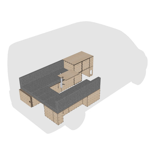 Modularer Camperausbau Ducato L2H2 – Lounge-Modus mit Polstern, KIUBIQ Möbelset