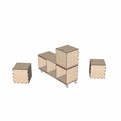 KIUBIQ Raum-Set im Projektmodus: Würfelboxen lassen sich frei kombinieren für Workshops, Meetings oder gemeinsames Arbeiten.