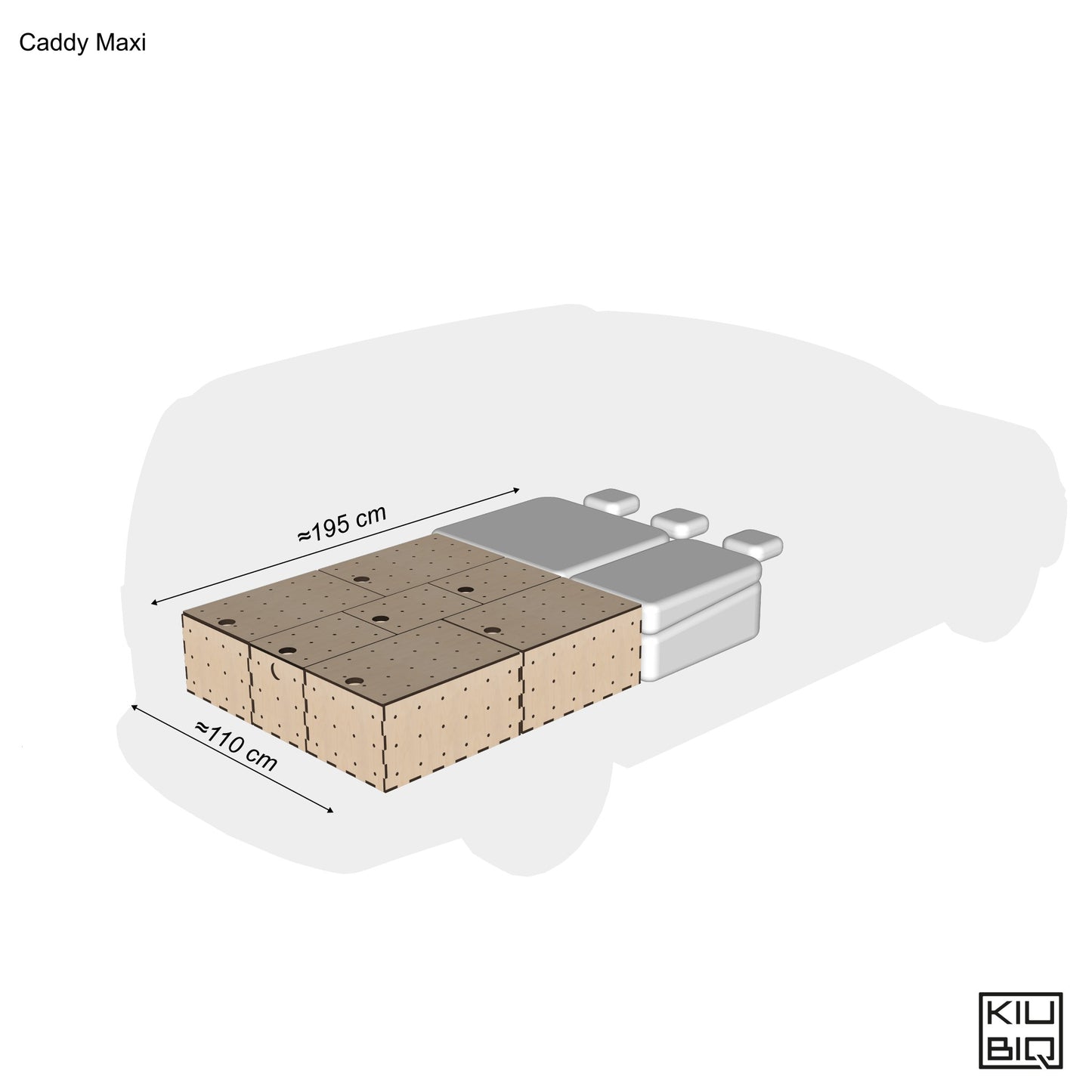 Abmessungen der Liegefläche im VW Caddy Maxi mit Kiubiq Campingboxen