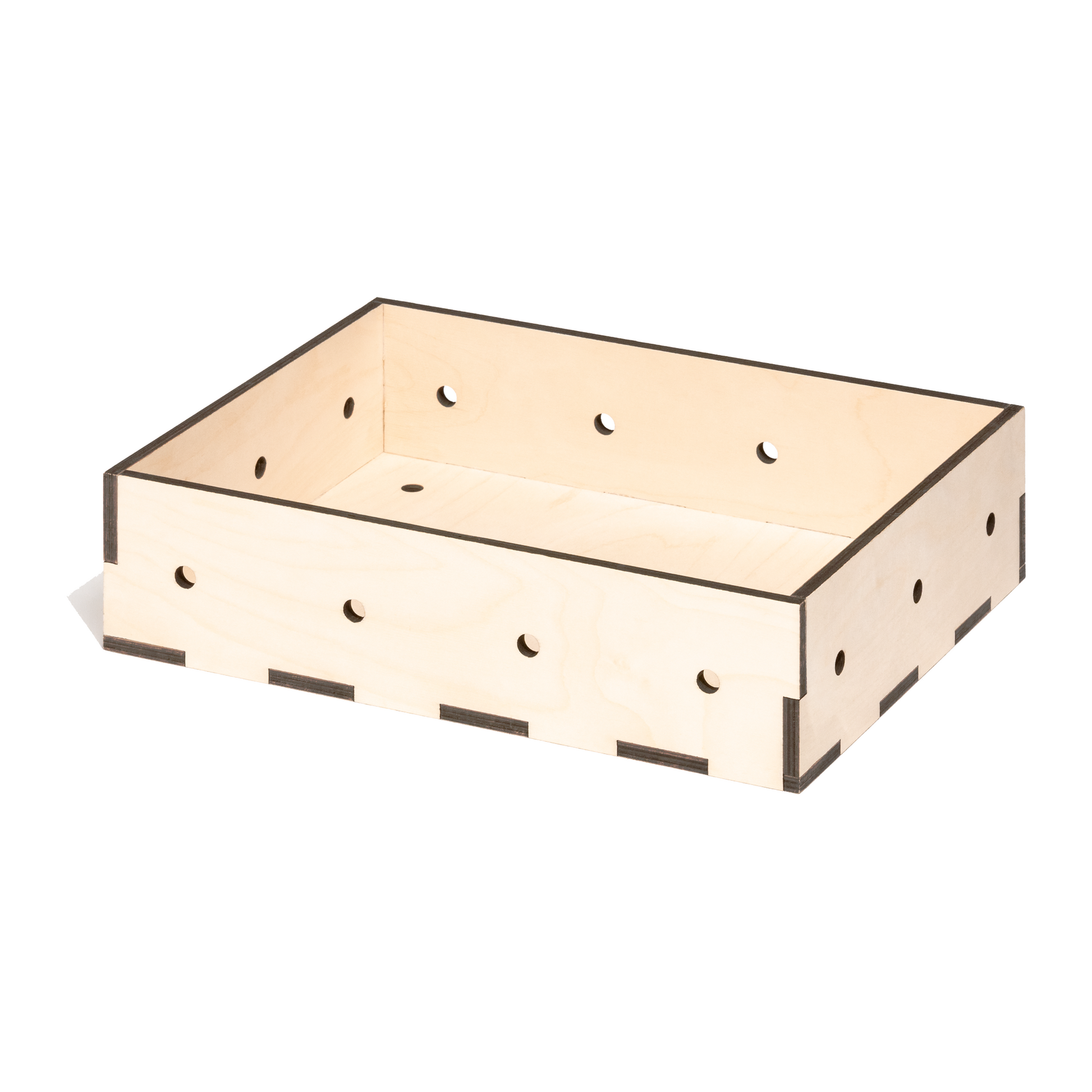 Kiste aus gelasertem Holz im Euroboxformat 40 x 30 x 10 cm mit Lochraster zum Befestigen