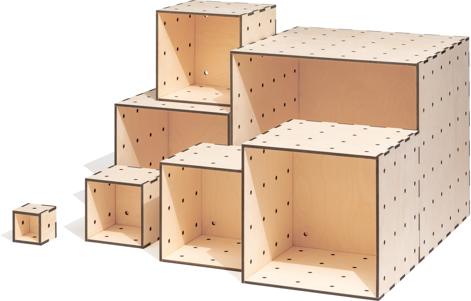 Modulares Stapelregal aus Holzboxen